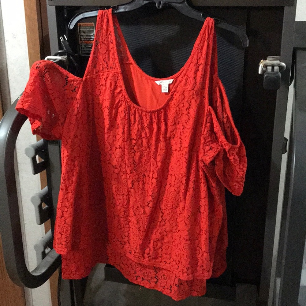 Orange Lace Cold Shoulder Top
